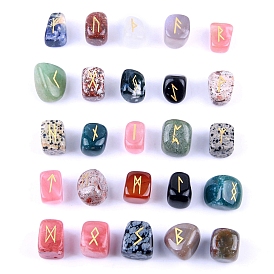 Viking Runes Engraved Tumbled Natural & Synthetic Gemstone Rune Stones, Healing Stones for Chakras Balancing, Meditation, Reiki, Divination