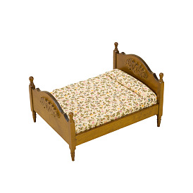 Modèle de lit double miniature en bois, pour accessoires de maison de poupée, faire semblant de décorations d'accessoires