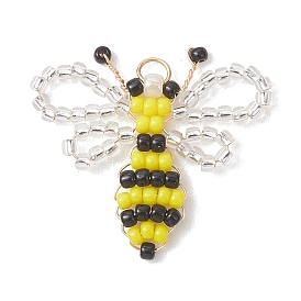Подвески в виде пчел из стеклянного бисера, с 304 нержавеющей стали, реальный 18 k позолоченный