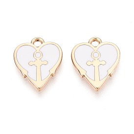 Подвески из эмали и сплава, стойки покрытие, сердце с крестными прелестями, золотые