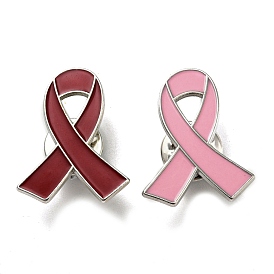AIDS/Breast Cancer Awareness Ribbon Enamel Pins, Platinum Alloy Badge for Backpack Clothes