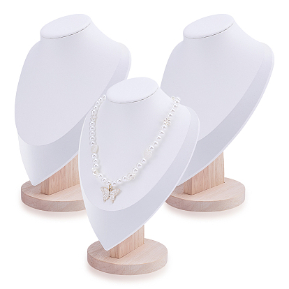 Bust Shaped PU Leather Necklaces Display Stands, with Wood Base