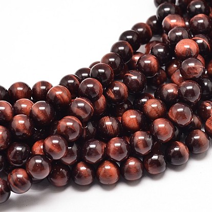 Natural Red Tiger Eye Round Bead Strands, Dyed & Heated
