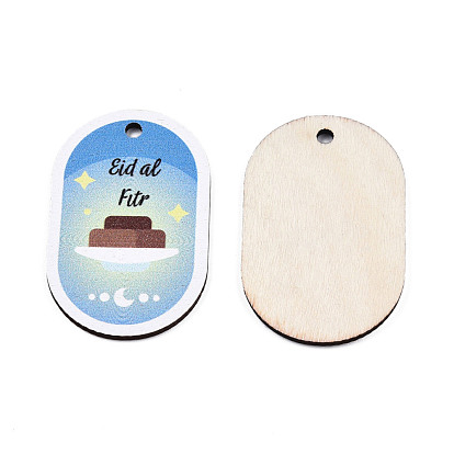 Single-Sided Printed Wood Big Pendants, Oval Charm with Food Pattern