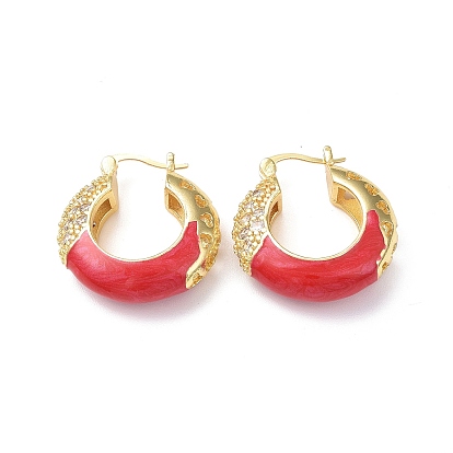 Enamel Hoop Earrings with Clear Cubic Zirconia, Real 18K Gold Plated Brass Jewelry for Women, Lead Free & Cadmium Free