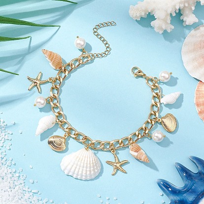 Алюминиевые цепочки с подвесками браслеты, 304 подвески из нержавеющей стали в форме ракушек и морских звезд, а также украшения из ракушек для женщин