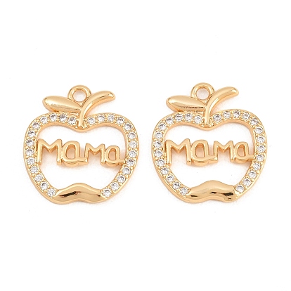 Подвески из латуни с микро паве ко Дню матери, прозрачные подвески с кубическим цирконием, без никеля , яблоко с подвесками «Мама»