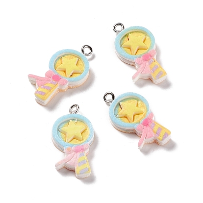 Opaque Resin Star Lolly Pendants, with Platinum Tone Iron Loops