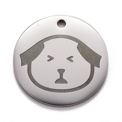Stainless Steel Pendants, Manual Polishing, Flat Round with Dog