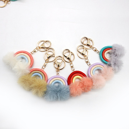 Fashion Plush Ball Pendant Rainbow Keychain Handwoven Bag Decoration Pendant