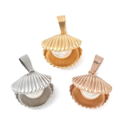 304 подвески из нержавеющей стали, формы раковины, с пластиковой имитационной жемчужиной