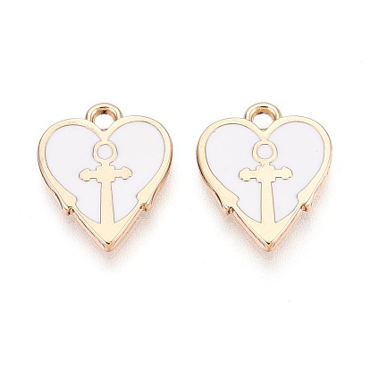 Подвески из эмали и сплава, стойки покрытие, сердце с крестными прелестями, золотые