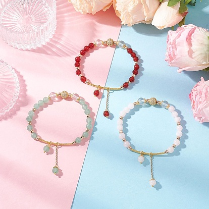 Браслеты с подвесками из круглых бусин из натуральных драгоценных камней для женщин, с круглой латунной микро проложить Цирконом бусы