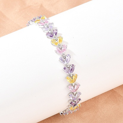 Теннисные браслеты из платиновой латуни с микропаве из кубических цирконий, цветок, браслеты для женщин, с группы часы застежками, долговечный