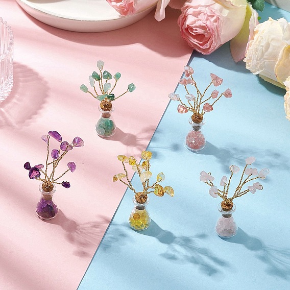 Украшения из натуральной смешанной крошки драгоценных камней «Древо жизни», стеклянная бутылка желаний с медной проволокой, энергетический камень фэн-шуй, подарок для женщин и мужчин, медитация