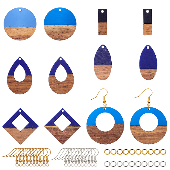 DIY Dangle Earring Making Kits, Including Resin & Walnut Wood Pendants, Brass Earring Hooks, Brass Jump Rings, Mixed Shapes