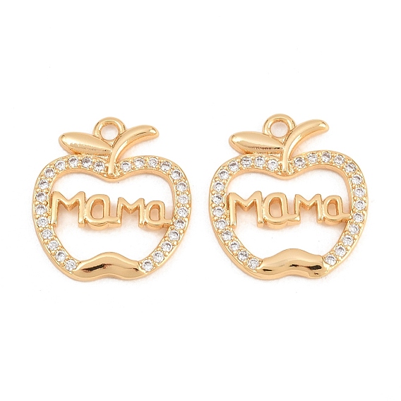 Подвески из латуни с микро паве ко Дню матери, прозрачные подвески с кубическим цирконием, без никеля , яблоко с подвесками «Мама»