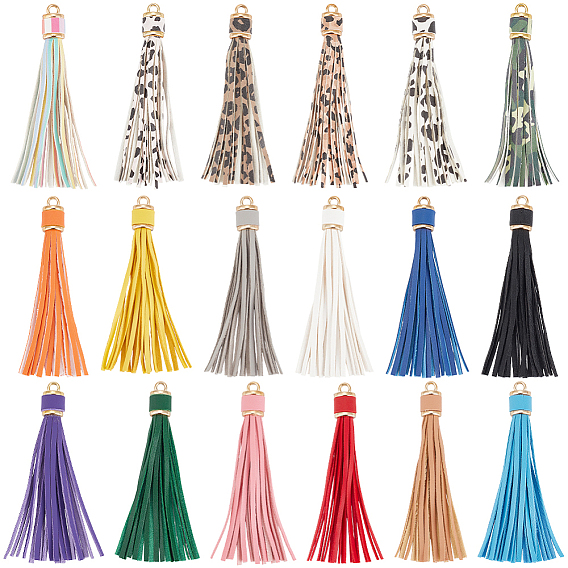 18Pcs PU Leather Tasserl Big Pendants, with Iron Findings