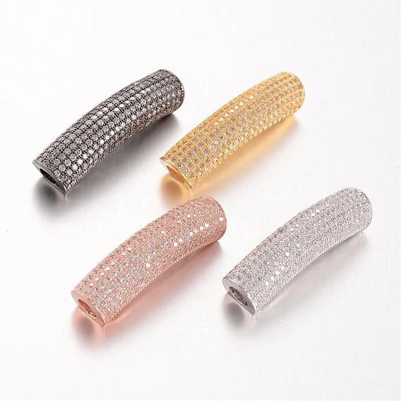 Brass Micro Pave Cubic Zirconia Tube Beads