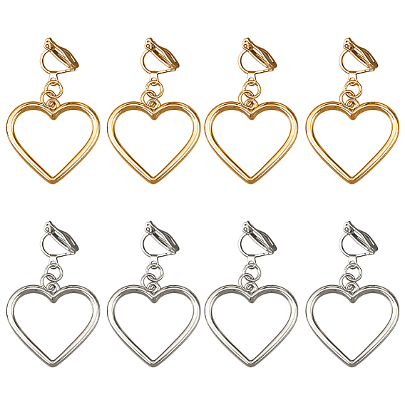 4 пары 2 цветные серьги-клипсы из железного сплава, полые сердца