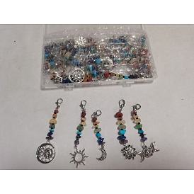 30 piezas 5 decoraciones colgantes de cuentas de piedras preciosas naturales de chakra de estilo, Con colgante de aleación de estilo tibetano, accesorios de ropa y bolsos
