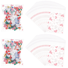 250 шт. прозрачные целлофановые пакеты OPP с принтом в виде сердечек для хранения, пакеты с самоуплотнением, прямоугольные