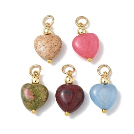 Природные и синтетические смешанные каменные подвески, сердце прелести, с гальваническим покрытием из синтетических немагнитных гематитовых шариков и 304 соединительными кольцами из нержавеющей стали., смешанные окрашенные и неокрашенные