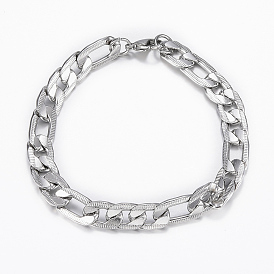 Trendy Men's 304 Stainless Steel Figaro Chain Bracelets, with Lobster Claw Clasps
