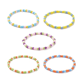 Glass Seed Beads Beaded Bracelets, Colorful Stretch Bracelets for Woman
