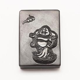 Pendentifs en obsidienne naturels sculptés, rectangle avec bouddha