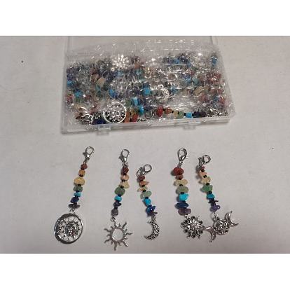 30 piezas 5 decoraciones colgantes de cuentas de piedras preciosas naturales de chakra de estilo, Con colgante de aleación de estilo tibetano, accesorios de ropa y bolsos