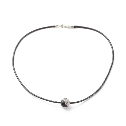 Eco-Friendly Korean Waxed Polyester Cord Necklaces, Yin Yang Cubic Zirconia Pendant Necklaces