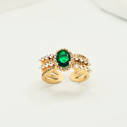 Латунные микропаве кубические цирконии манжеты открытые кольца для женщин, овальные