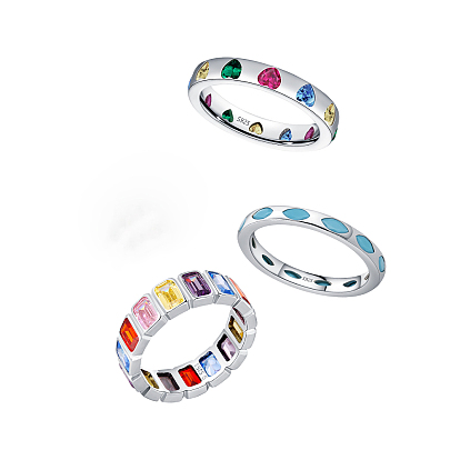 925 Кольца из стерлингового серебра с микропаве из разноцветных кубических цирконий, платина