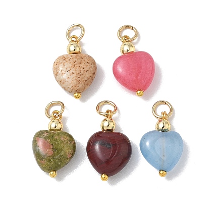 Природные и синтетические смешанные каменные подвески, сердце прелести, с гальваническим покрытием из синтетических немагнитных гематитовых шариков и 304 соединительными кольцами из нержавеющей стали., смешанные окрашенные и неокрашенные