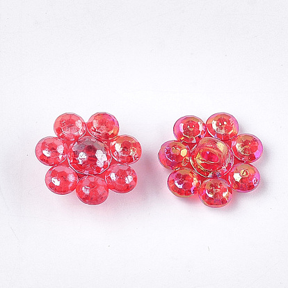 Transparent AS Plastic Shank Buttons, Pearlized, Faceted, Flower