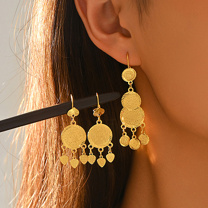 Boucles d'oreilles lustre en laiton pour femme, boucles d'oreilles pompon, ronde