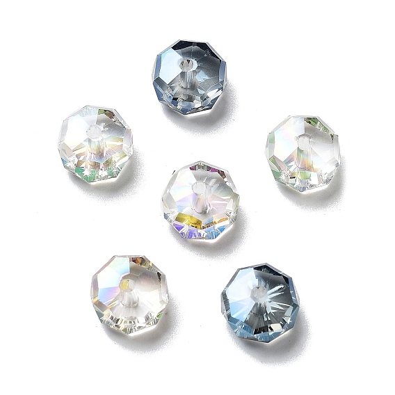 Гальванические стеклянные бусины, с полным покрытием цвета радуги, граненые, рондель