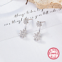 Rhodium Plated 925 Sterling Silver Front Back Stud Earrings, Rhinestone Snowflake Drop Earrings, with 925 Stamp