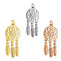 304 Stainless Steel Pendants, with Jump Rings, Polished, Woven Net/Web with Feather