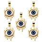 5Pcs Brass Pendants, with Resin Cabochons, Long-Lasting Plated, Eye, Real 18K Gold Plated