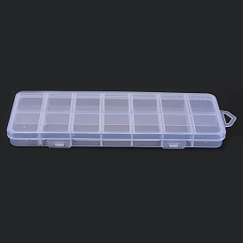 Polypropylene(PP) Bead Storage Containers, with Hinged Lid and 14 Grids, for Jewelry Small Accessories, Rectangle