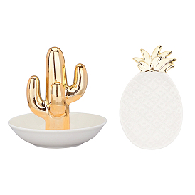 Cactus Porcelain Ring Holder, with Pineapple Porcelain Jewelry Plate