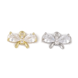 Brass Micro Pave Clear Cubic Zirconia Charms, Long-Lasting Plated, Bowknot