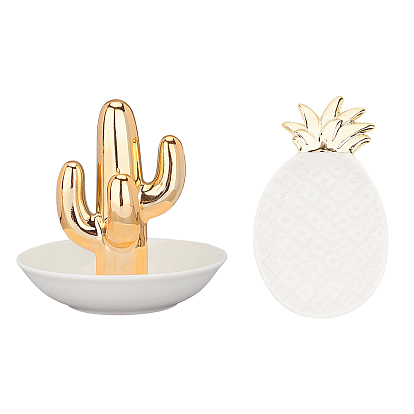 Cactus Porcelain Ring Holder, with Pineapple Porcelain Jewelry Plate