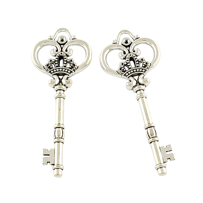 Tibetan Style Alloy Skeleton Key Big Pendant Rhinestone Settings, Cadmium Free & Lead Free, Fit for 1~3mm rhinestone, 85x33x7mm, Hole: 3x5mm, about 27pcs/500g