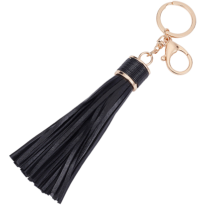 1Pc PU Leather Tassel Keychains, with Alloy Findings, Light Gold