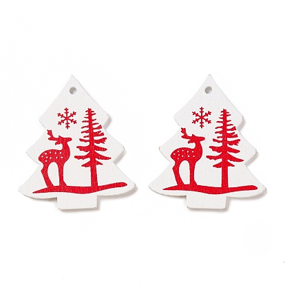 Spray Painted Wood Pendants, Christmas Tree with Elk Pattern