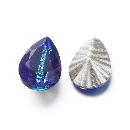 Glass Rhinestone Cabochons, Pointed Back Plated, Faceted, Teardrop