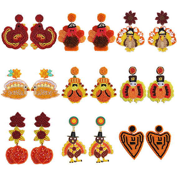 Литые эмаль болтаться серьги стержня, с пластиковыми и стеклянными бисеринками